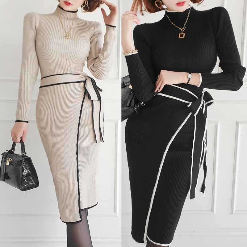 Women Bags Ru - Abito in maglia coreano slim fit