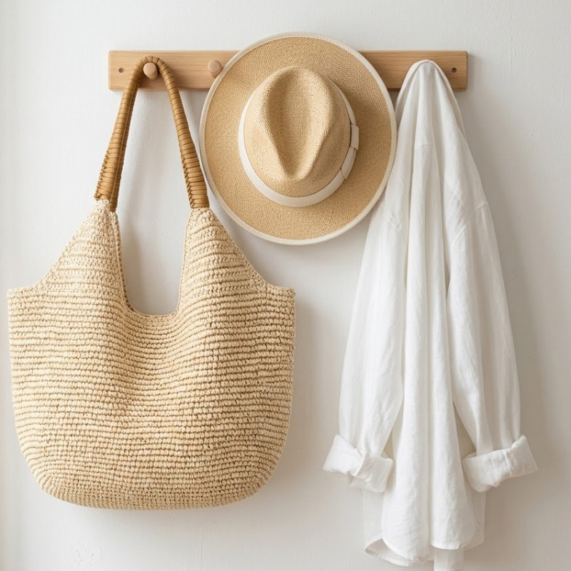 Women'S Raffia Bags - Borsa a Spalla in Rafia Intrecciata,
